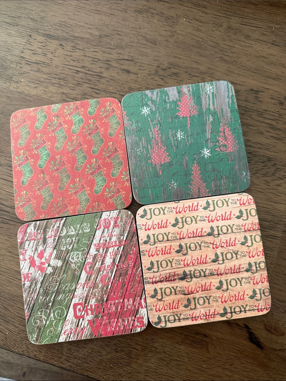 Holiday Coaster Set - Festive Red & Green Christmas Designs